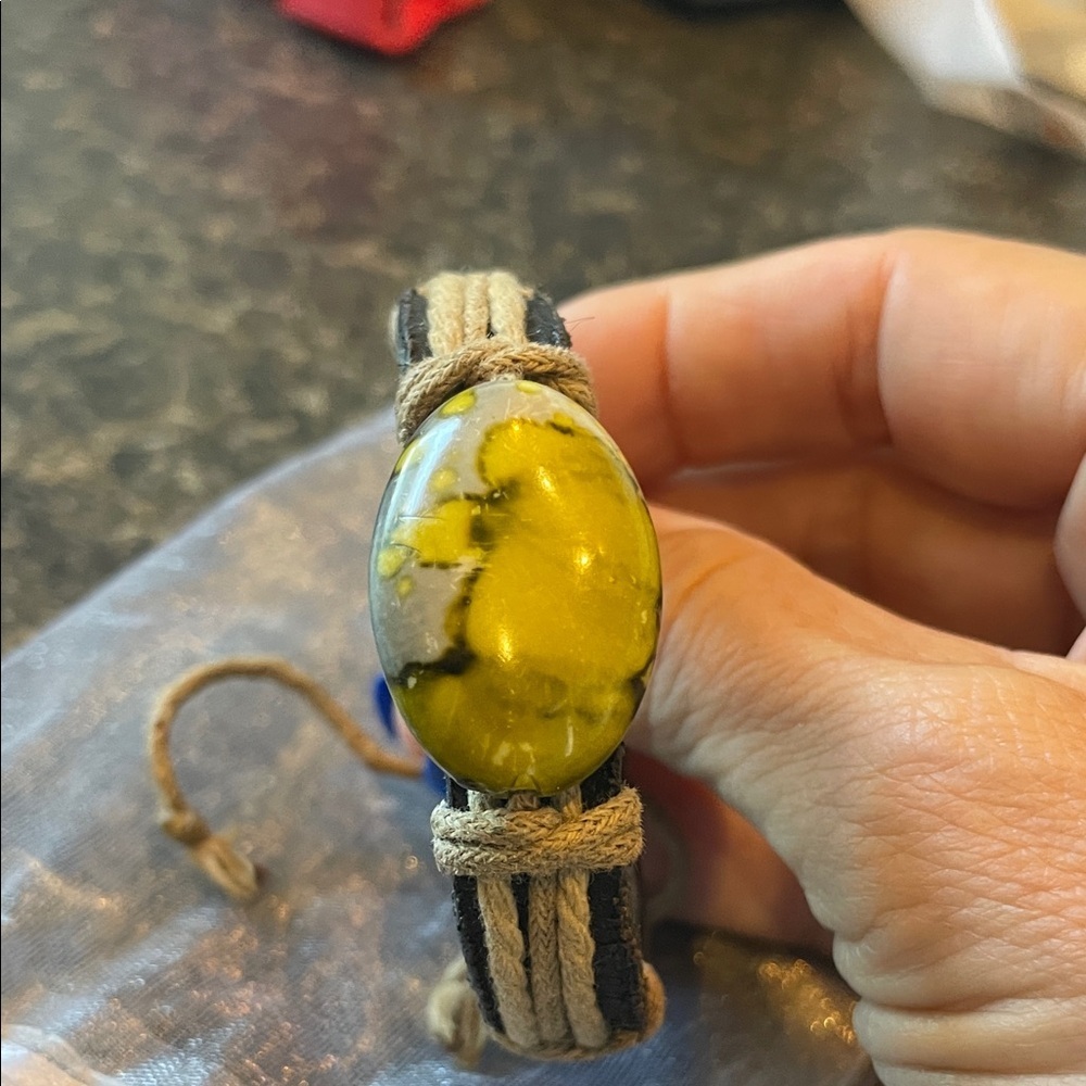 Gray, black and Yellow center piece Bracelet